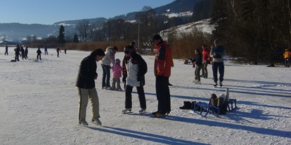 Campingplätze - Baden in natürlichen Gewässern - Immer wieder ist auch unser Niedersonthofener See im Winter zugefroren.  - Camping Zeh am See/ Allgäu